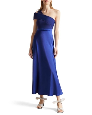 Peignoir Ted Baker Asymmetric Knit Bodice With Satin Bleu Foncé Femme | ECJ-73396680